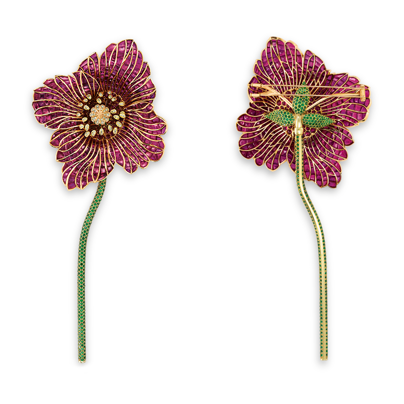 Poppy brooch with rubies