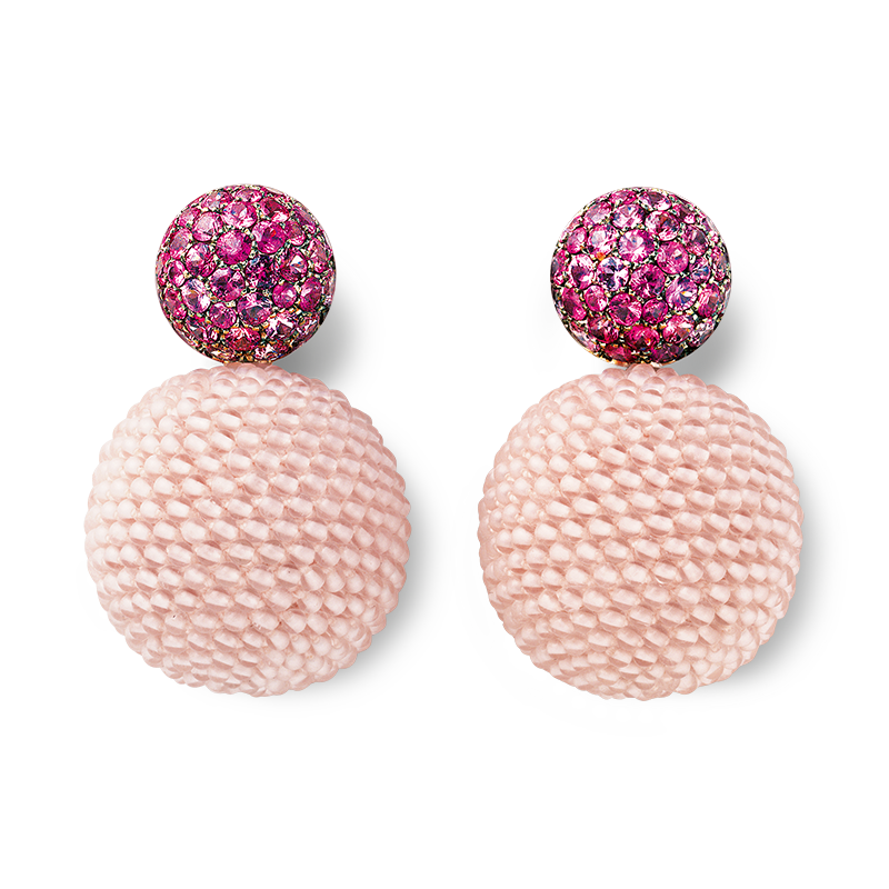 Beaded earrings with rosequarz and sapphires