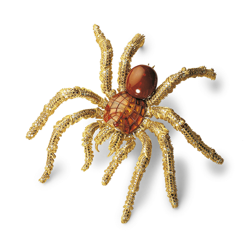 Hemmerle's spider brooch with sapphires and conch pearl