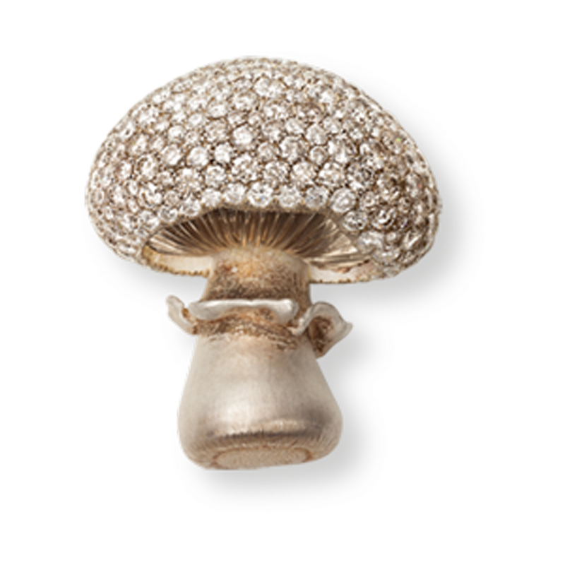 mushroom brooch with sapphires